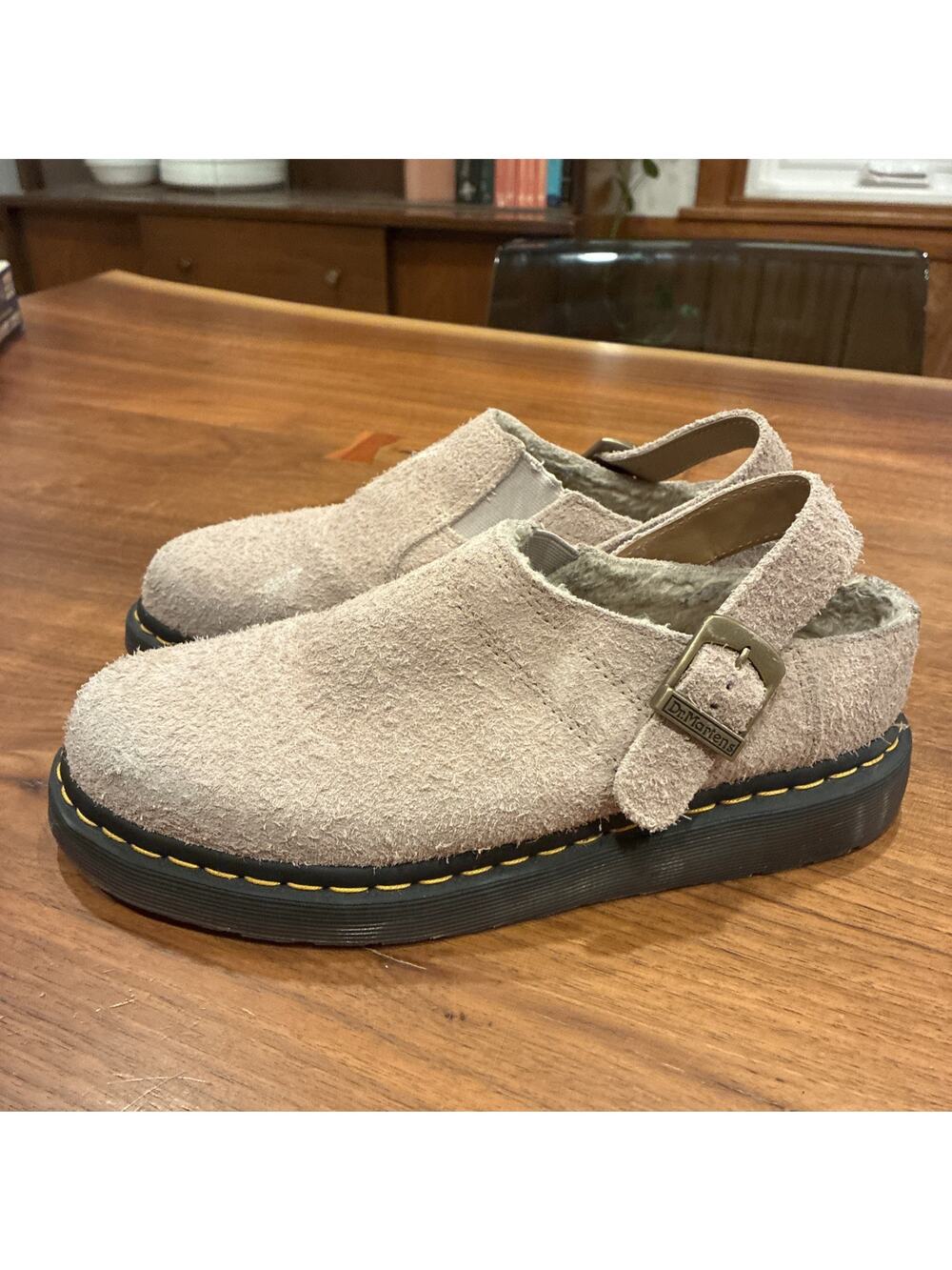 Dr Martens Isham Hairy Suede Slingback Mules Brown Shoes Women's SIZE 9